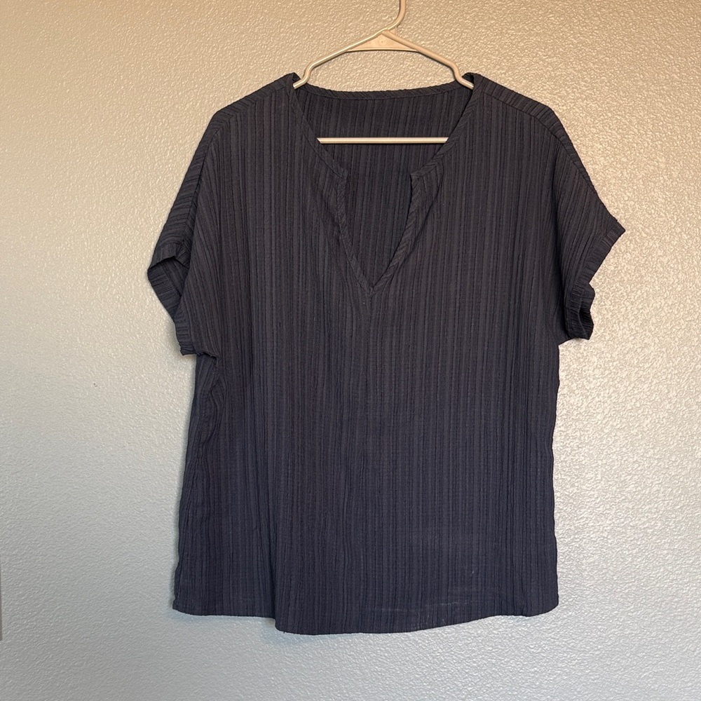 Women's Navy Textured Striped Top